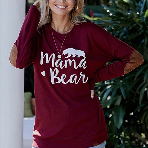 Tops - Mama Bear Loose Crew Neck Patch Sleeve Top